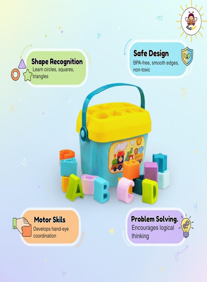 BuGBee Baby and Toddler Plastic First Block Shape Sorter - 16 Building Blocks, ABCD Alphabets, Colors, Sorting & Stacking Educational Activity Toy | Best Gift Toy for 1 Year Old - Image 3